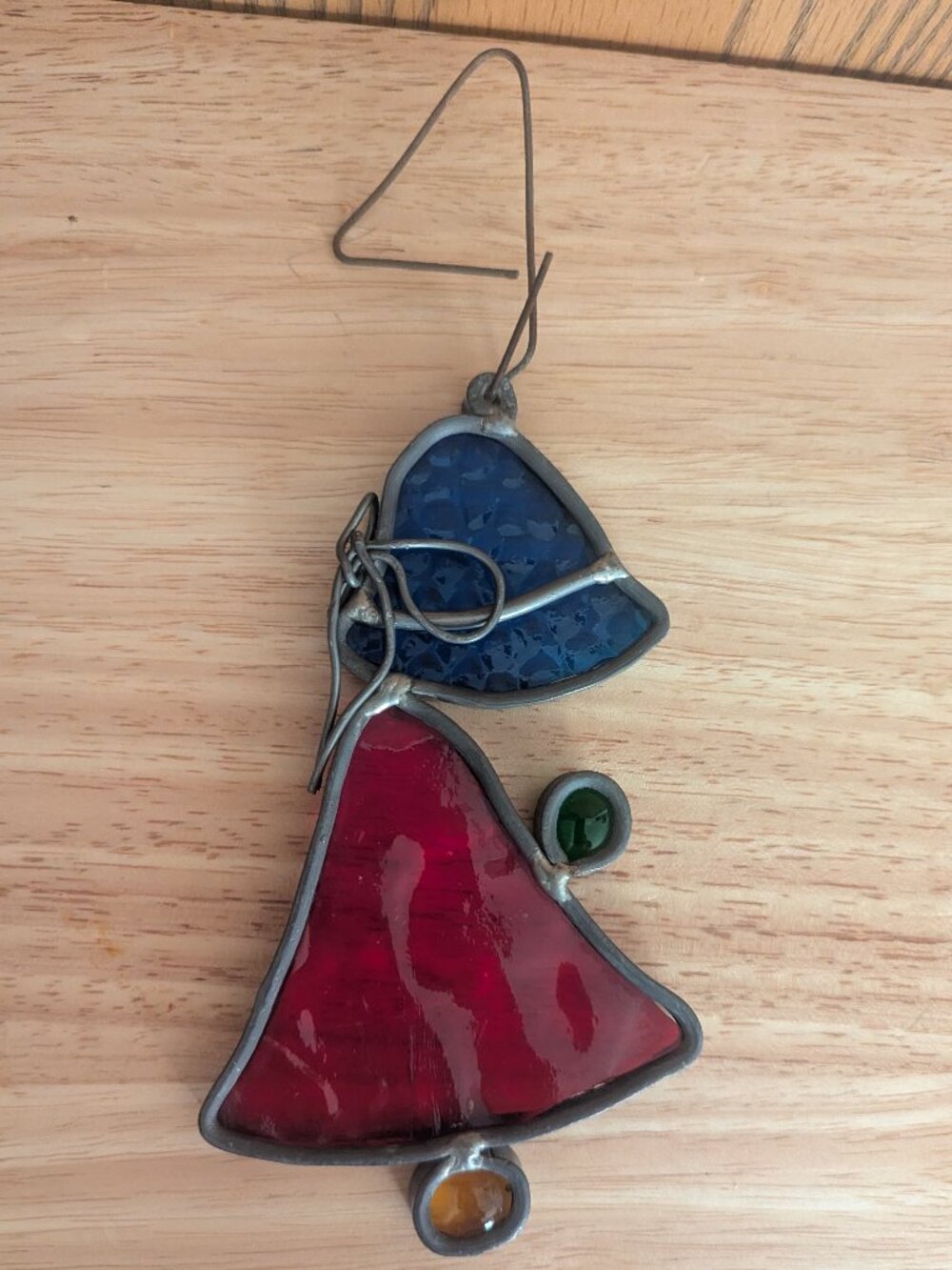 VTG Stained Glass Girl in Bonnet  Minimalist Suncatcher Colorful Window Art